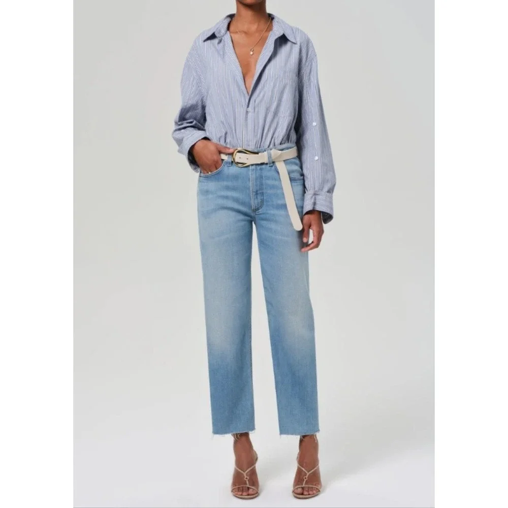 Citizens Of Humanity Palma Straight Jeans Womens 28 Light Wash High Rise Raw Hem
